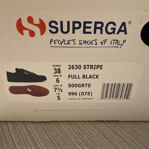 Superga Women's 7.5 Men 6  Stripe Sneaker Full Black 2630 - Picture 9 of 11